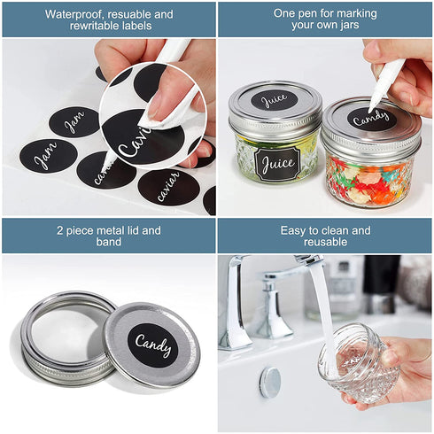 CycleMore 20 Pcs 4oz 100ml 4 oz Clear Glass Mini Mason Jars With Silver Separable Lids and Diamond appearance, Small Mason Jars Round Canning Jars Spice Jars for Honey, Jam, Jelly, Wedding Favors, Kitchen Food Storage