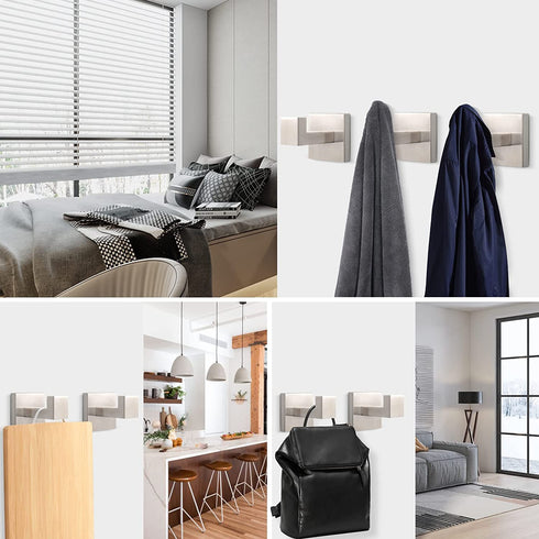 NearMoon Bath Towel Hooks -SUS304 Stainless Steel Square Clothes Robe Hooks Hanger, Heavy Duty Coat Hooks for Bathroom Livingroom Hotel Kitchen Garage, Wall Mounted - 3 Pack (Brushed Nickel)