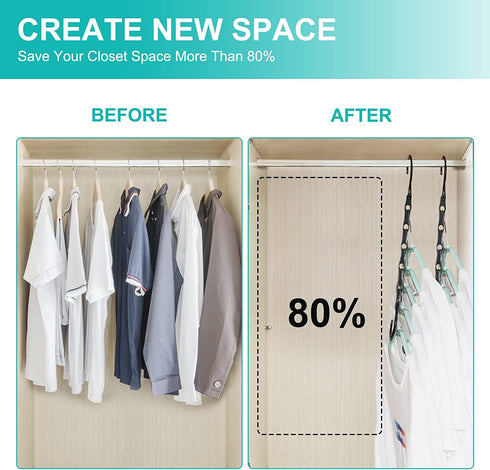Hangers Space Saving, 20 Packs Magic Space Saving Clothes Hangers, Sturdy Plastic Clothes Hangers Organizer and Storage, Multifunctional Magic Hangers Closet Space Savers for Heavy Clothes Coats