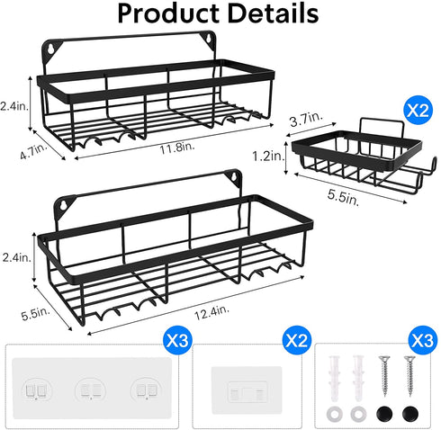 Awegety 2 Pack Shower Caddy and 2 Soap Holders, Shower Organizer with Hooks Rustproof Stainless Steel Bathroom Shower Shelf with Adhesives and Screws, Shower Racks for Bathroom Kitchen Bedroom