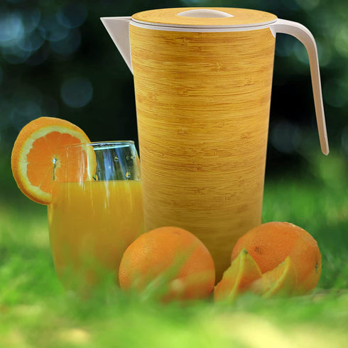 Earths Dreams Wooden Water Pitcher with Lid for Homemade Juice - 57 oz Bamboo Fiber Pitcher Serve Hot & Cold Drink for Home and Office