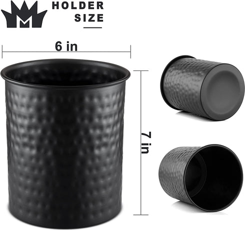 Monarch Abode Hand Hammered Kitchen Utensil Holder Crock, Large, Black
