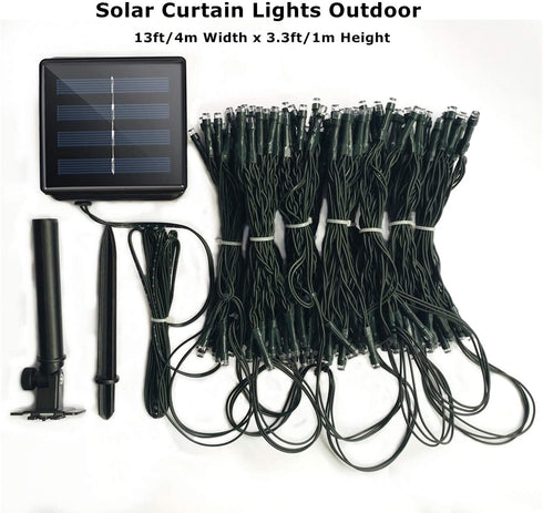 Solar Curtain Lights Outdoor,13ft(L) x 3.3ft(H),8 Mode,200 LED,Solar String Lights for Pool Glass Fence Handrail Railing Eaves Wall Pavilion Wedding Arch Decoration-Waterproof,Dark Green -Warm White