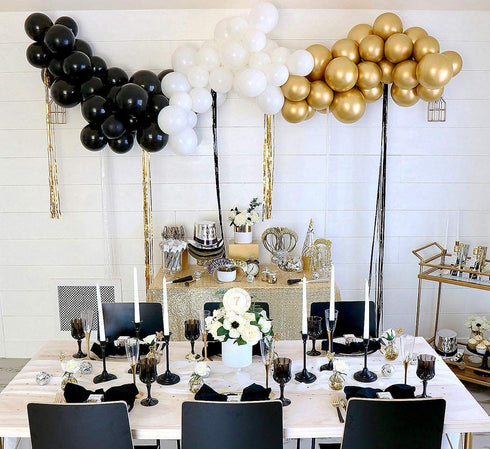 Beaumode DIY Black Gold White Organic Balloon Garland Arch Kit for Birthday Baby Shower Bridal Shower Countdown Wedding Graduation New Year Black -Tie Party Backdrop Decoration