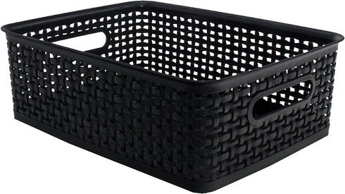 Advantus Plastic Weave Bins, Medium, Black, Pack of 2,40327