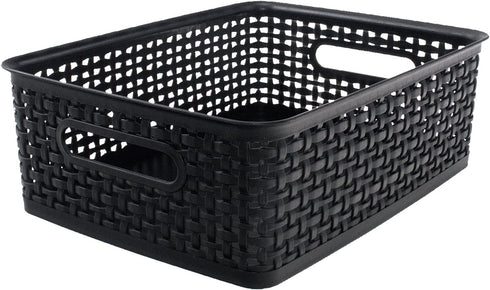 Advantus Plastic Weave Bins, Medium, Black, Pack of 2,40327