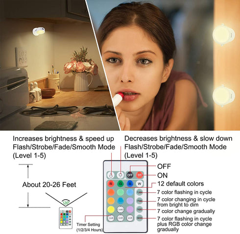 HONGUT Picture Light Rechargeable, LED Accent Lights Indoor, Wireless Puck Light with Remote, 12 Color Changing 9 LED Spotlight with 360°Rotate Light Head, Stick on Art Light for Dartboard, Painting