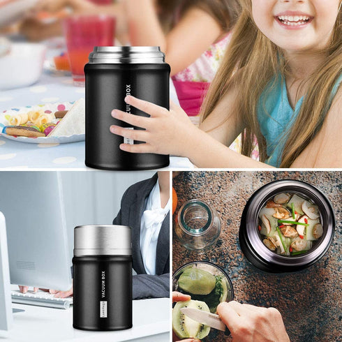 Insulated Food Jar Lunch Container for Hot Food 26 oz Wide Mouth Stainless Steel Thermos LuenHego Leak Proof Thermal Flask with Folding Spoon for School Office Picnic Travel Outdoors - Matte Black