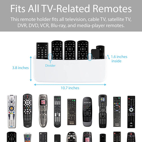 TotalMount Hole-Free Remote Holder Eliminates the Need to Drill Holes in Your Wall (Premium White Holder for 5 or 6 Remotes)