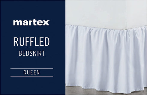 Martex 1C26548 Basic Ruffle Solid Polyester Machine Washable 15 Inch Drop Queen Bed Skirt, White