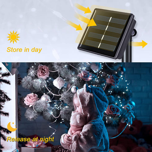 JMEXSUSS 2 Pack 200 LED Solar Fairy Lights Outdoor Waterproof, 66ft White Solar Lights with 8 Modes, Copper Wire Solar String Lights for Tree Garden Yard Patio Wedding Party Christmas Decoration