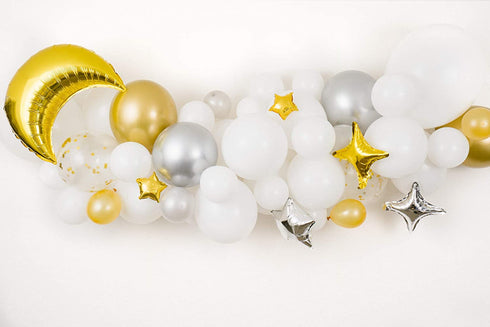 PapaKit Deluxe DIY Balloon Garland Set | 100 pc Assorted Balloons (12ft) | Decorating Strip, Adhesive, Tying Tool | Gender Reveal Mother to Be Baby Shower Party Decoration (Twinkle Little Stars)