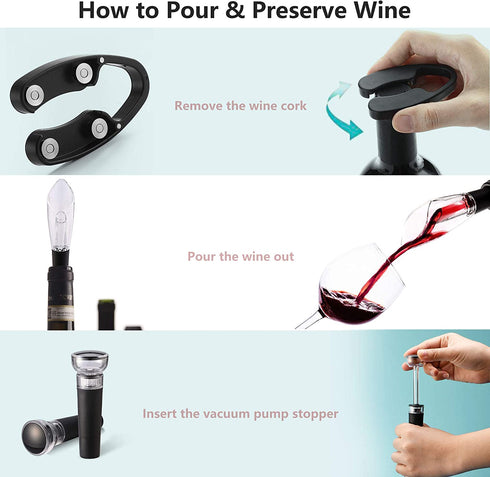 COKUNST Electric Wine Opener Set, Battery Operated Wine Bottle Corkscrew Opener with Foil Cutter, Wine Aerator Pourer, Vacuum Stoppers, Reusable Wine Bottle Openers with Accessories for Kitchen Party