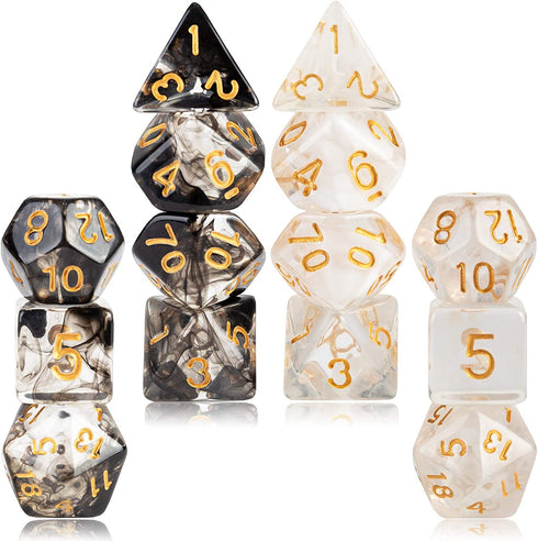 2 Sets Transparent Resin Polyhedral 7-Die Dice Set Fit Dungeons and Dragons Smoke DND Dice for Role Playing Game RPG MTG Table Game Dice (Black, White)