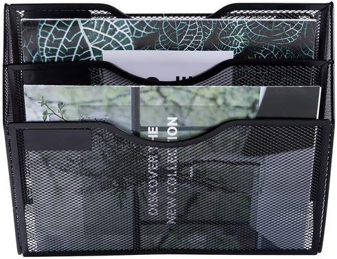 EASEPRES 3 Pockets Mesh Wall File Holder Organizer Office Hanging Magazine Rack, Black