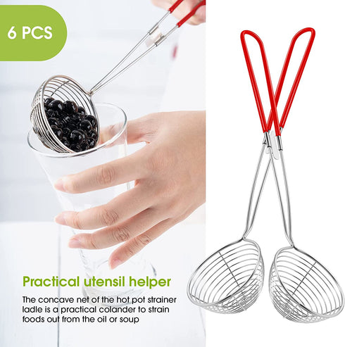Hot Pot Strainer Scoops, Stainless Steel Hot Pot Strainer Spoons 2.5 inch Mini Mesh Skimmer Spoon Asian Strainer Ladle with Handle for Home (Red,6 Pieces)