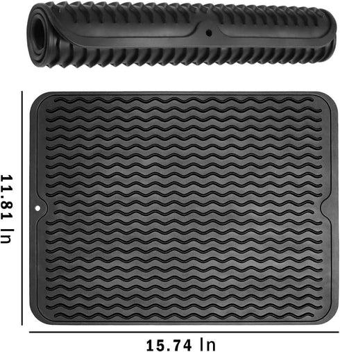 Acescen Dish Drying Mat Absorbent Reversible Reusable Dishes Drying Rack Pad Eco-friendly Silicone Heat Resistant Washable Mats for Kitchen Counter 2Pack 15.8" x 12"