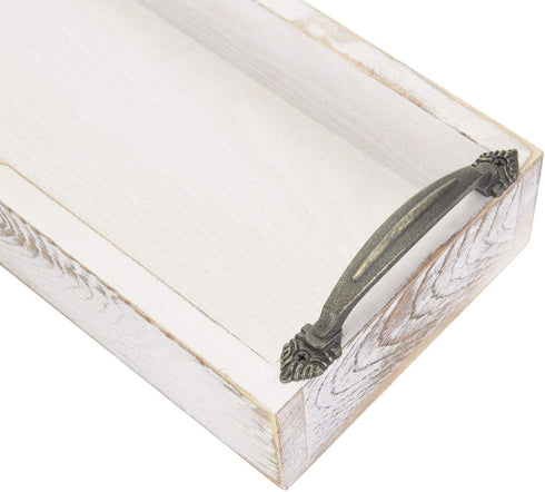 MyGift Whitewashed Wood Rectangular Party Serving Tray with Side Handles