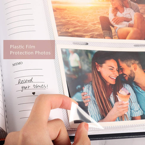 RECUTMS Photo Album 4x6 Hold 200 Pictures Pockets Premium Leather Cover Memo Record Family Photo Book Horizontal Photos Record Wedding Anniversary Baby Holiday Photo Albums(Black)