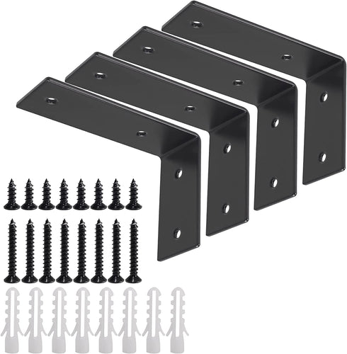 YUMORE L Brackets Heavy Duty, 5x3x1.8 Inch Stainless Steel Shelf Brackets Wall Mounted for Floating Shelves Industrial Farmhouse, Includes Hardware, Rustic Black, Pack of 4