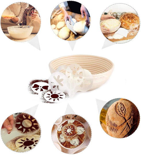 Bread Proofing Baskets Set, PATIOPTION Banneton Baskets Round Banneton Proofing Baskets Used for Making Sourdough Bread with Liner+Bread Lame+Dough+Scraper+Whisk+Stencils Baking Bowl Gift for Bakers