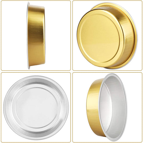 Disposable Pie Tins 4 Inch, Beasea 50 Pack Mini Tart Pans with Lids, 8 Oz Golden Aluminum Pie Pan Tin Tart Pans Round Oven Baking Mini Cake Pan for Pie Tart Quiche