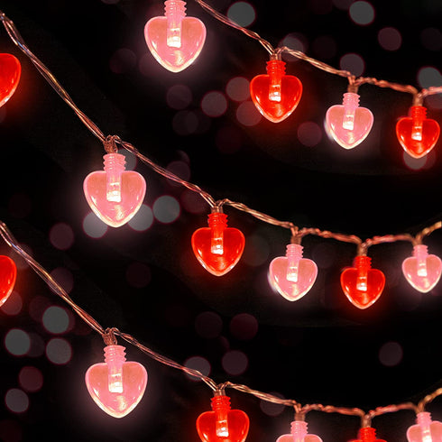 Valentine's Day Heart String Lights, 11ft 8Modes 30LED Red and Pink String Light Battery Operated with Remote, Timing Function Valentines Decoration Light String for Bedroom Wedding Anniversary Party