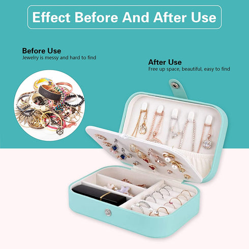 Luxurious Jewelry Organizer Box, Small Portable PU Leather Case Double Layer Display Mini Travel Storage Holder for Women Girls Gifts Necklaces Earrings Rings Bracelets (Blue)