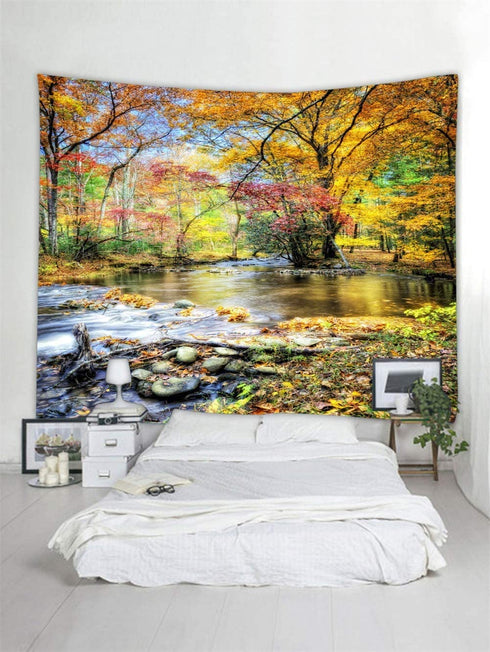 YISURE Nature Tapestry Wall Hanging Fall Forest Waterfall Wall Tapestry Tree Scenic Landscape Blanket for Bedroom Window Living Room Dorm Art Home Office Decoration, Large Size 80''(W)x71''(L)