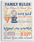 Kas Home Inspirational Motto Canvas Wall Art,Family Prints Signs Framed, Retro Artwork Decoration for Bedroom, Living Room, Home Wall Decor (12 x 15 inch, Rules - L)