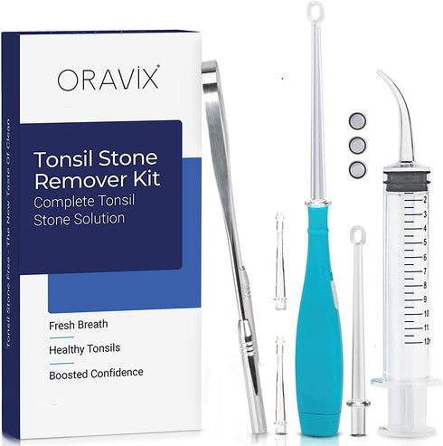 ORAVIX Tonsil Stone Remover | Tonsil Stone Removal Kit | Tonsil Stone Treatment | Tonsil Stone Removal | Tonsil Cleaner | Three Tonsil Stone Removal Tools | Lighted Pick, Irrigator & Tongue Scraper
