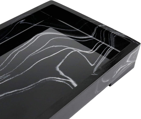Jolitac Vanity Tray for Bathroom, Resin Bathtub Tray Countertop Tray Marble Pattern Black Trays, Cosmetics Holder Vanity Organizer for Shampoo, Soap (Black, Small)