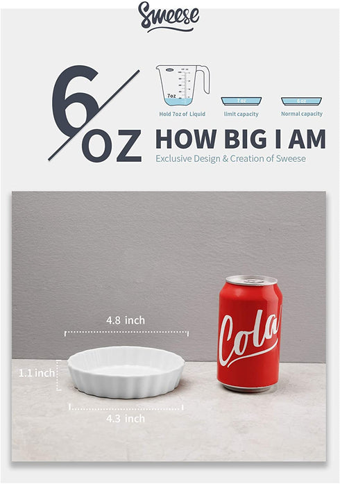 Sweese 509.001 Porcelain Round Ramekins for Baking, 6 Ounce Creme Brulee Dish, Set of 6, White