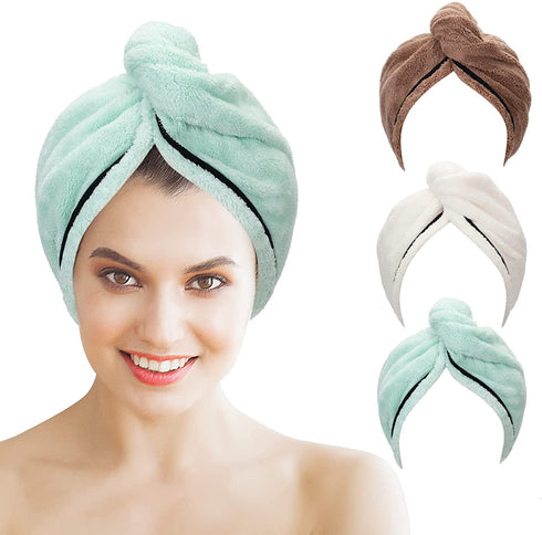 AmazerBath Microfiber Hair Towel Wrap, 3 Pack Super Absorbent Hair Turbans for Women Wet Hair No Frizz, 26 x 10 Inches Quick Dry Hair Towels Cap for Drying Curly, Long & Thick Hair