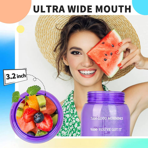 Half Gallon Water Bottle with Straw & Time Marker & large Handle, Water Bottles with Times to Drink 64 OZ Water Jug BPA Free Tritan Wide Mouth Motivational Water Bottle for Sports, Gym, Workout, Office