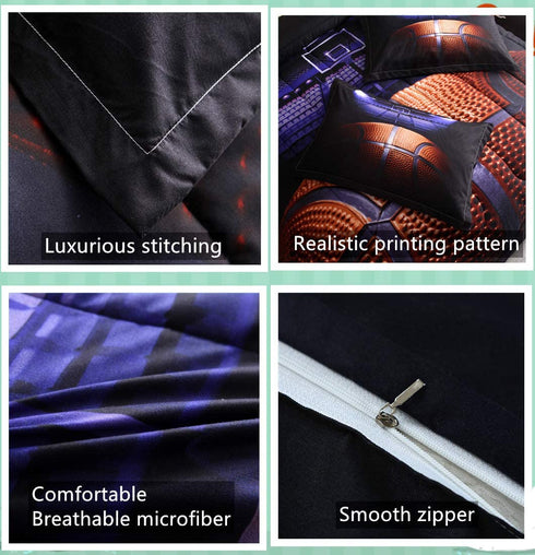 HTgroce 3D Basketball Court Comforter Quilt Set for Teen Boys Girls Twin Size(68''x86''),2PCS,1 Quilt+1 Pillow Sham