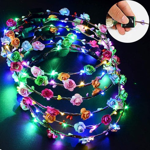 54 Pack Glow Sticks Party Pack Supplies Glow In The Dark-50 Glow Sticks Necklaces Bracelets Bulk 4 LED Light Up Flower Crowns Headpiece for Women Girls Wedding Birthday Carnival Party