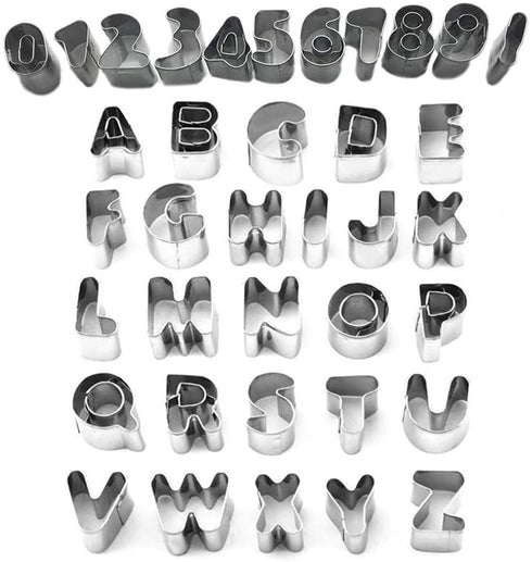Cookie Cutter Stainless Steel Alphabet Letter Number 0 to 10 Shape Cookie Cutter Mold DIY Cake Molds with Storage Box,Pack of 37 Pcs