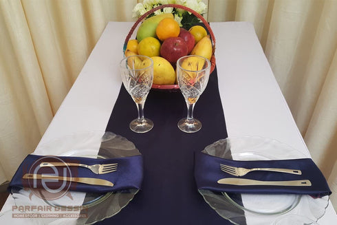 PARFAIR DESSIN Pack of 10 Satin Table Runners 12 x 108 inch for Wedding Banquet Reception Party Decoration, Bright Silk and Smooth Fabric Party Table Runner - Navy Blue