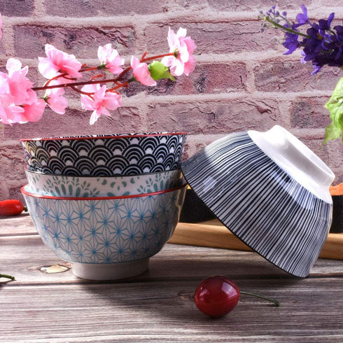 Japanese Style Ceramic Rice Bowls set of 4 Color For Dessert Snack Cereal Soup