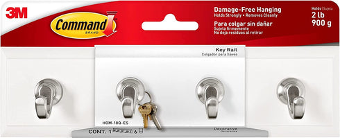 Command Key Rail, Quartz, 1-Rail, 6-Strips, Organize Damage-Free Small