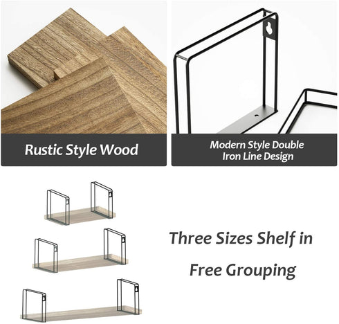 SRIWATANA Wall Shelves for Bedroom, Floating Shelves Set of 3, Hanging Shelves for Wall Decor, Laundry Room, Bathroom, Living Room, Kitchen - Carbonized Black