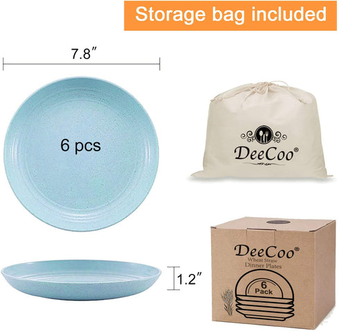 DeeCoo 7.8 Inch Wheat Straw Deep Dinner Plates - Microwave and Dishwasher Safe, Unbreakable Sturdy Plastic Dinner Plates - Set of 6 - Healthy Cereal Dishes/Kids-toddler & Adult