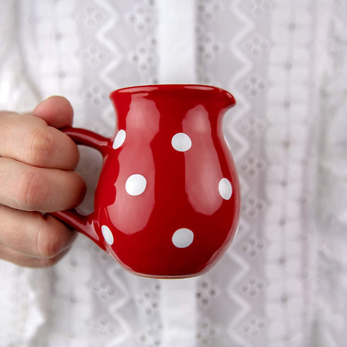 Handmade Red and White Polka Dot Small 150ml/5oz Ceramic Creamer, Milk Jug, Pourer, Pitcher Jug, Pottery Housewarming Gift for Tea Coffee Lovers by City to Cottage®