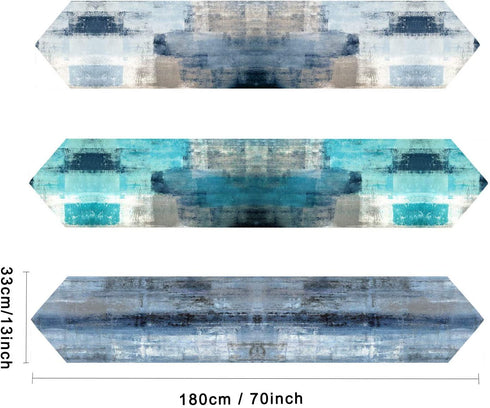 GALMAXS7 Modern Art Table Runner Farmhouse Style Burlap Table Runner Blue and Grey Abstract Art Table Runners for Farmhouse Kitchen, Dinner Holiday Parties Wedding Decor - 13 X 90 Inch