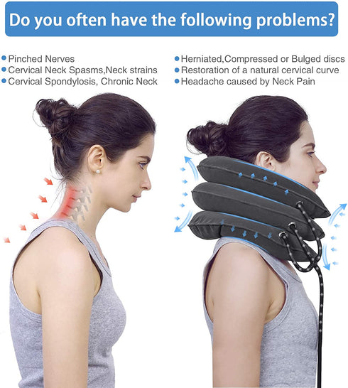 Cervical Neck Traction Device Inflatable Neck Support, Adjustable Neck Brace is Good for Spine Alignment and Chronic Neck Pain Relief, Traction Collar is Easy to Use at Home or Office