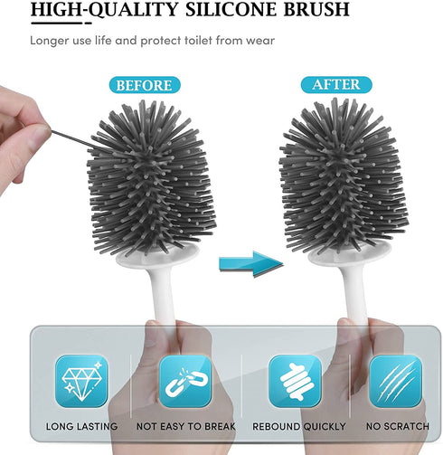 Toilet Bowl Brush Holder Set: 2 Pack Silicone Deep Cleaning Toilet Cleaner Brush for Bathroom - Compact Toilet Scrubber Accessories with Caddy for Bathroom Decorative - White