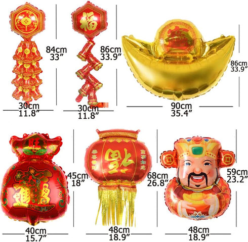 Chinese New Year Balloons 2022 Party Decorations - Year of Tiger God of Wealth Ingots Firecrackers Foil Balloons for 2022 Happy Chinese New Year Decoration Supplies
