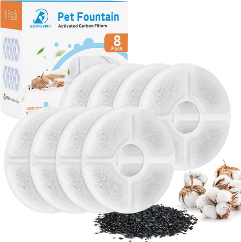 Bonve Pet Water Fountain Replacement Filter Set, 8Pack for 84oz/2.5L Automatic Pet Fountain Cat Water Fountain Dog Water Dispenser
