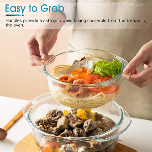 Clear Round Glass Casserole by NUTRIUPS | With Lid, Heat, Cold and Shock Proof,Oven, Freezer and Dishwasher Safe,0.65 L